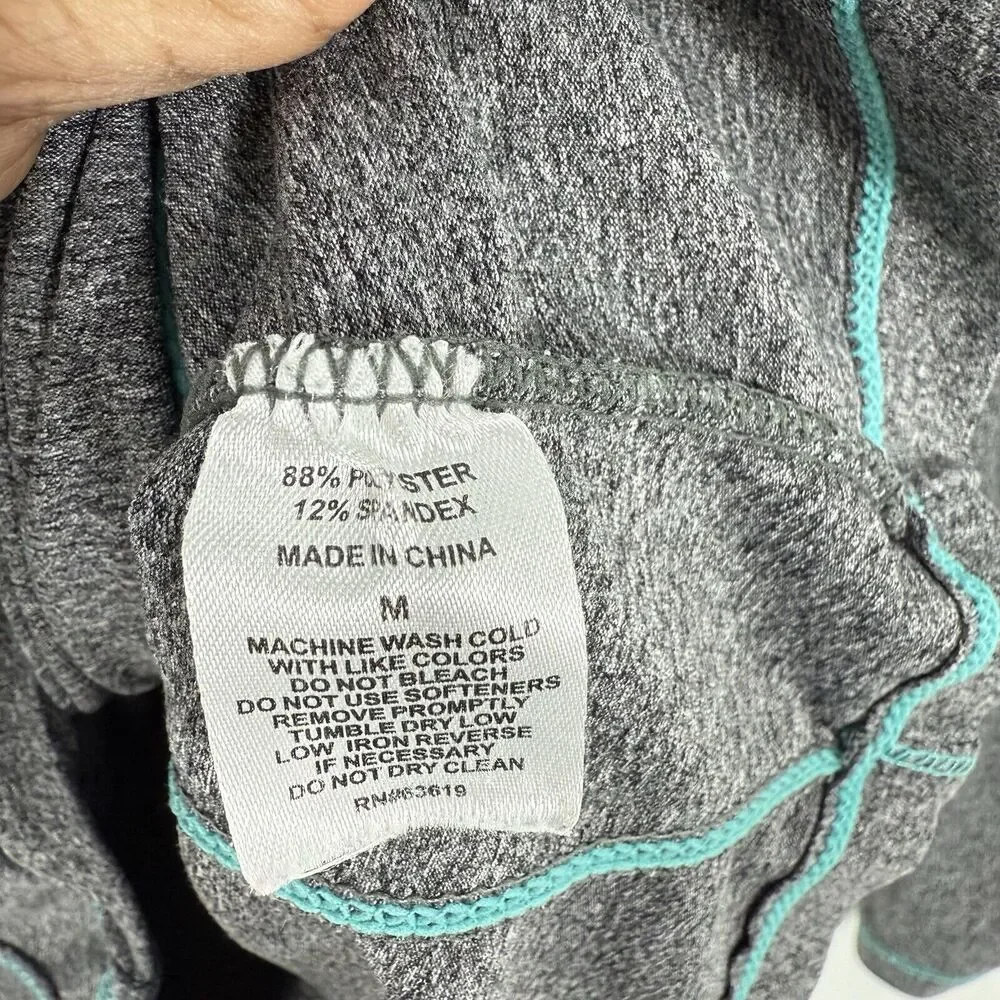 RBX Long Sleeve Shirt Performance Active Top Size M Gray Teal Trim